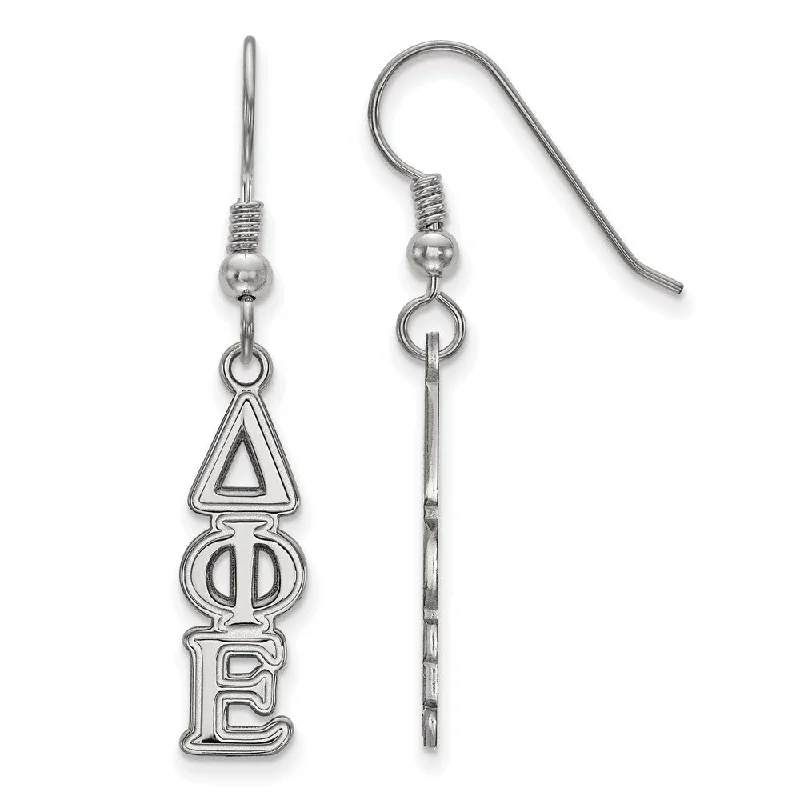 Ladies earrings global styles-Sterling Silver Delta Phi Epsilon Dangle Small Earrings