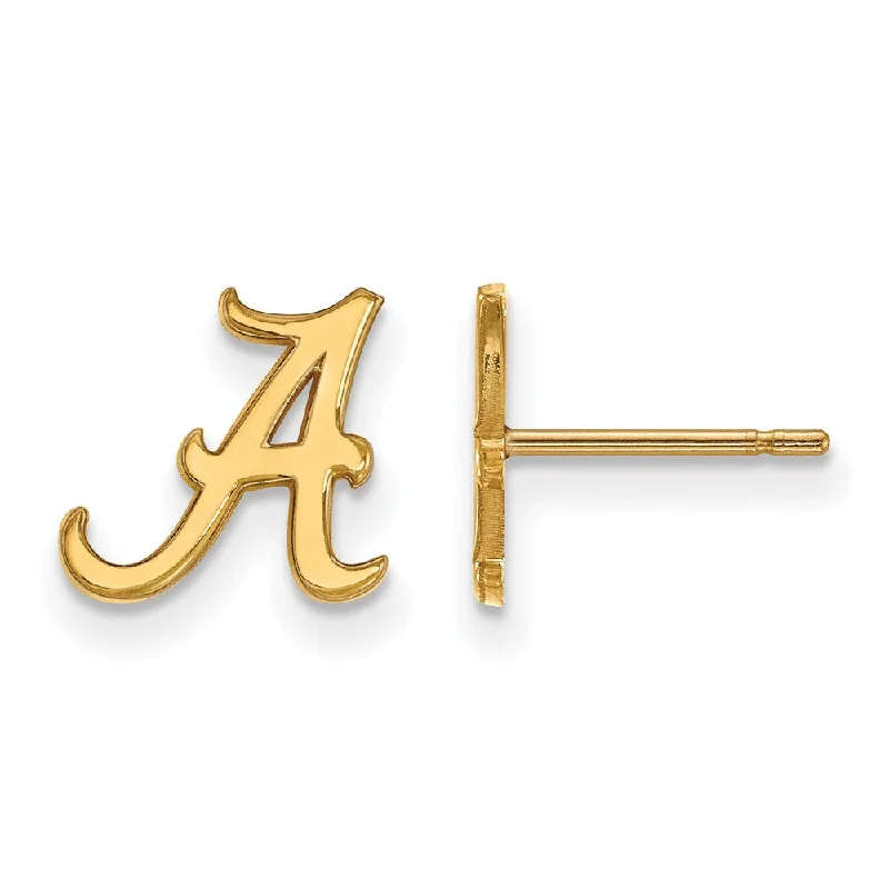 Ladies earrings sapphire accents-10k Yellow Gold University of Alabama XS (Tiny) 'A' Post Earrings