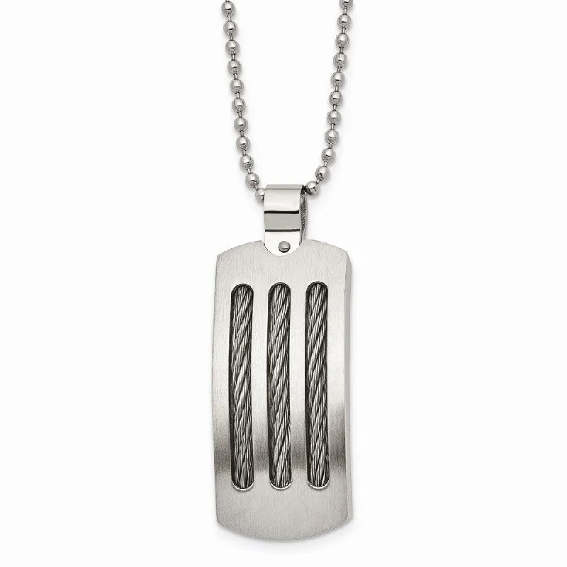 Ladies necklaces simple styles-Stainless Steel Brushed and Polished Curved with Cable Necklace