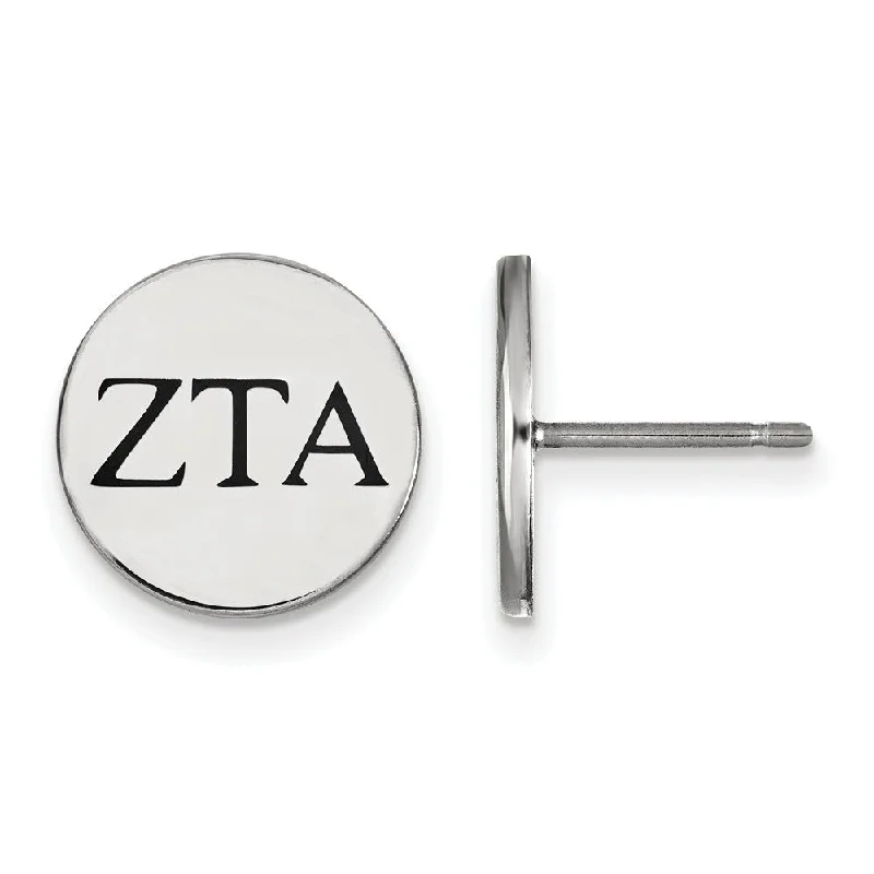 Ladies earrings friend pairs-Sterling Silver & Black Enamel Zeta Tau Alpha Post Earrings