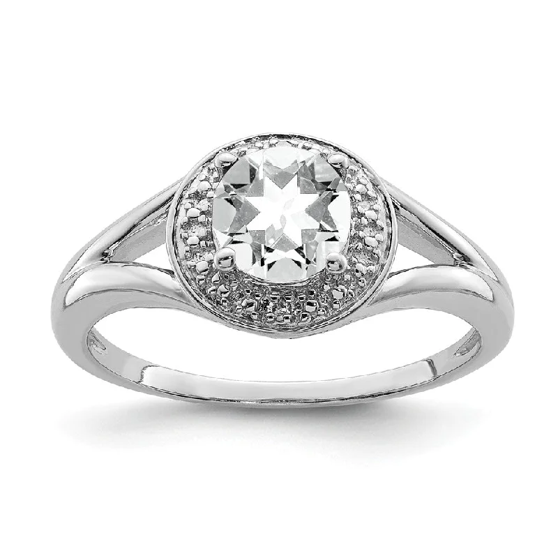 Ladies rings office looks-Sterling Silver .01 Ctw Diamond & Round White Topaz Ring