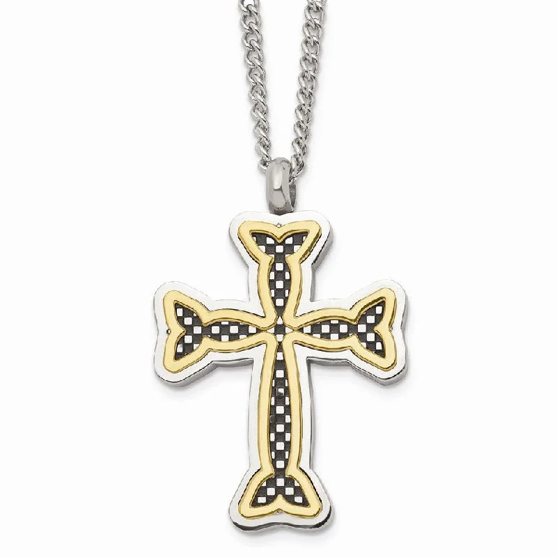 Ladies necklaces trending designs-Stainless Steel Polished Black and Yellow IP-plated Cross Necklace