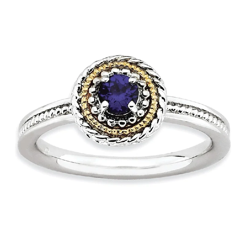 Ladies rings social media trends-Sterling Silver & 14K Gold Plated Stackable Created Sapphire Ring