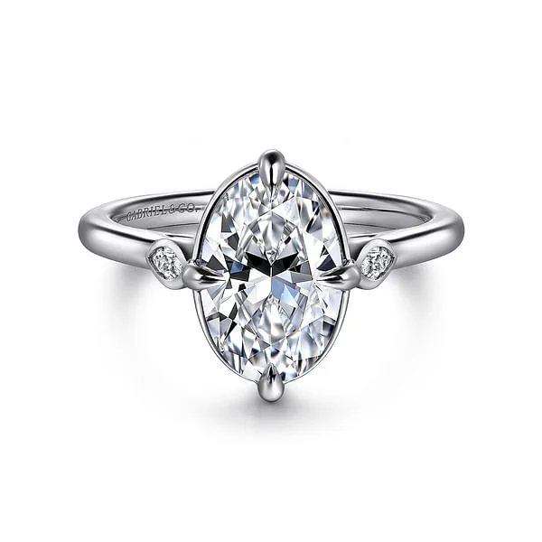 Ladies engagement rings elegant classics-14K White Gold Oval Three Stone Diamond Engagement Ring