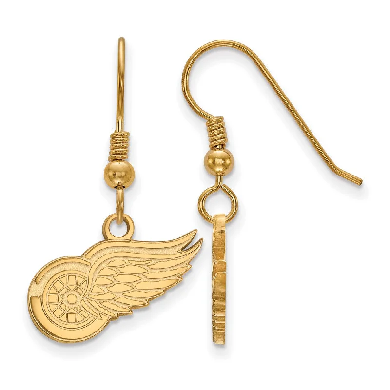 Ladies earrings relaxed vibes-SS 14k Yellow Gold Plated NHL Detroit Red Wings Small Dangle Earrings