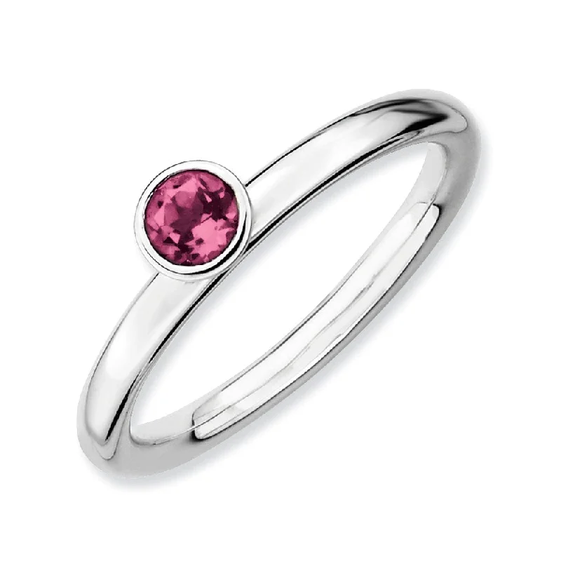 Ladies rings birthday presents-Stackable High Profile 4mm Pink Tourmaline Silver Ring