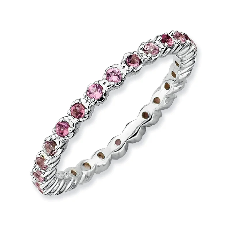 Ladies rings online shopping-2.25mm Silver Stackable Pink Tourmaline Band