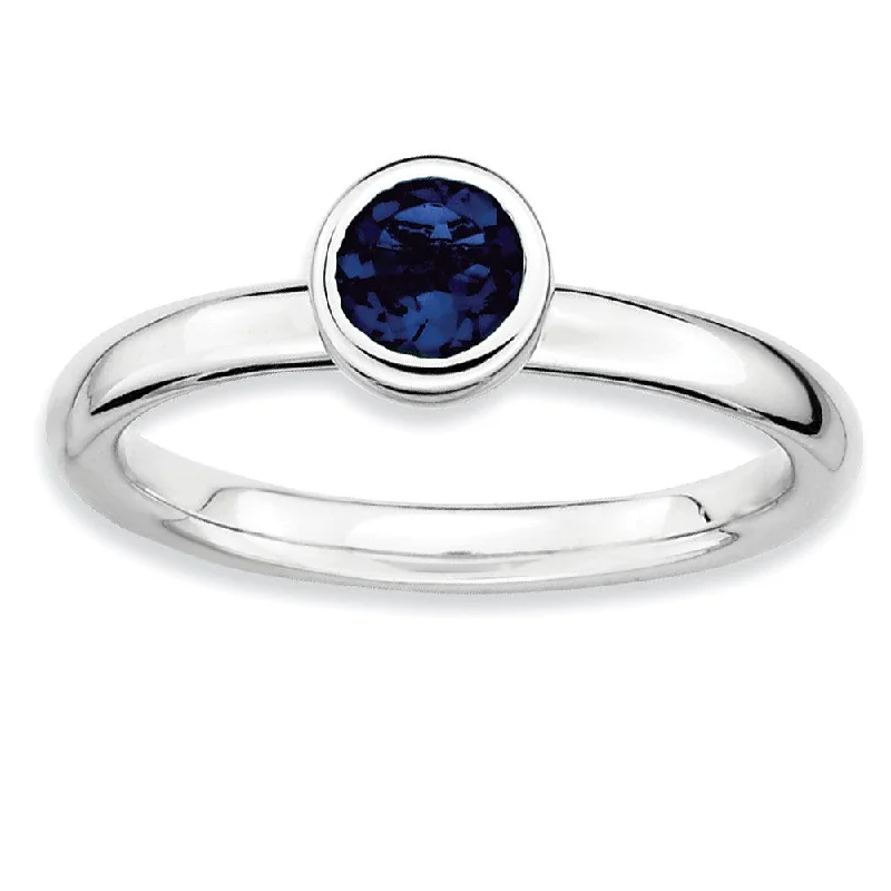 Ladies rings thumb designs-Stackable Low Profile 5mm Created Sapphire Silver Ring