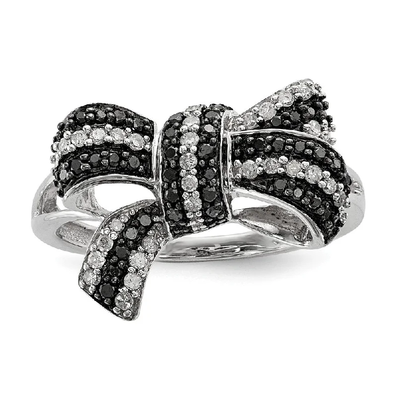 Ladies rings online shopping-1/3 Ctw Black & White Diamond Bow Ring in Sterling Silver