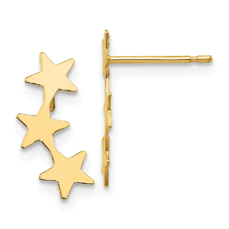 Ladies earrings mom’s day-Polished Three Star Post Earrings in 14k Yellow Gold