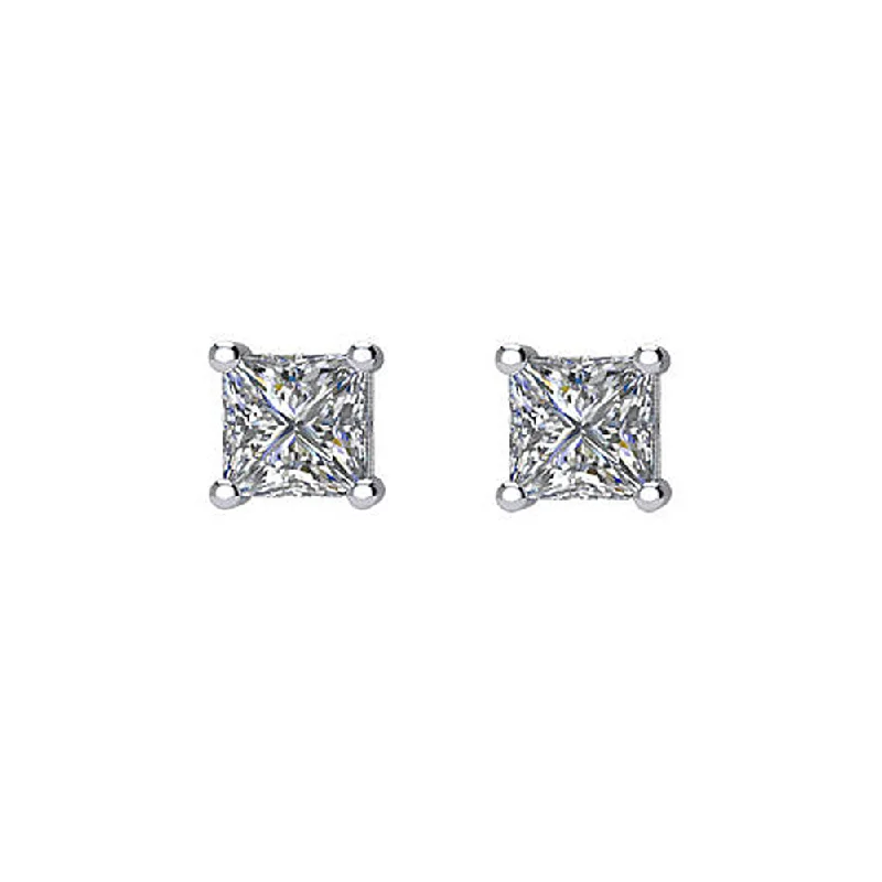 Ladies earrings diamond drops-Princess Cut Diamond (G-H, SI2-SI3) Stud Earrings in 14k White Gold