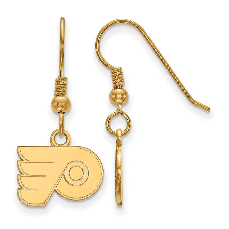 Ladies earrings handmade crafts-SS 14k Yellow Gold Plated NHL Philadelphia Flyers XS Dangle Earrings