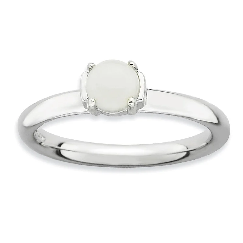 Ladies rings animal themes-Silver Stackable White Agate Ring