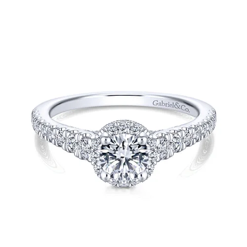 Ladies engagement rings world brands-14K White Gold Round Halo Complete Diamond Engagement Ring