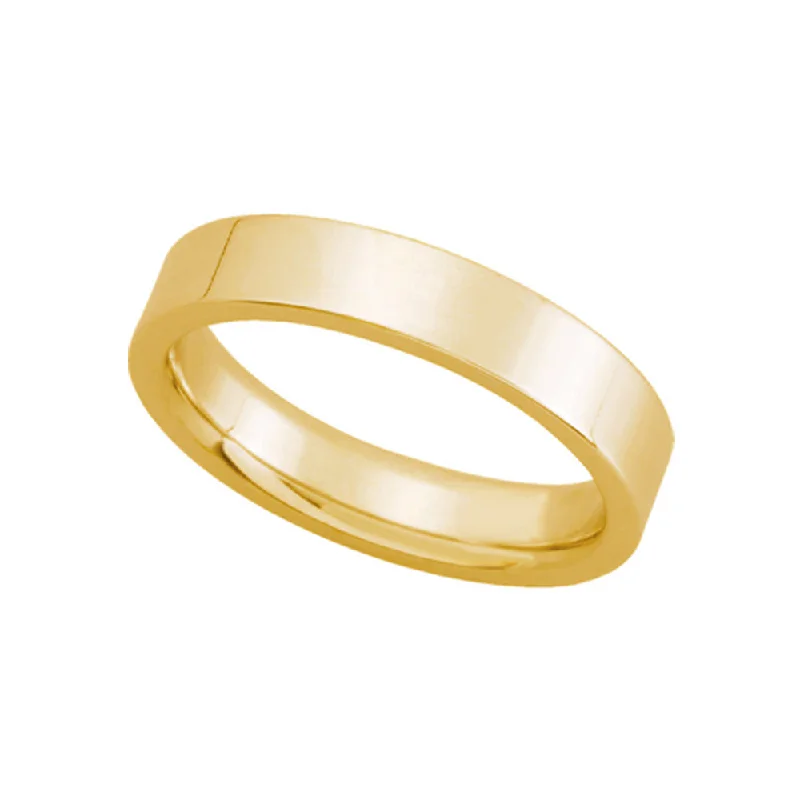 Ladies rings lightweight feel-4mm Flat Comfort Fit Wedding Band in 14k Yellow Gold