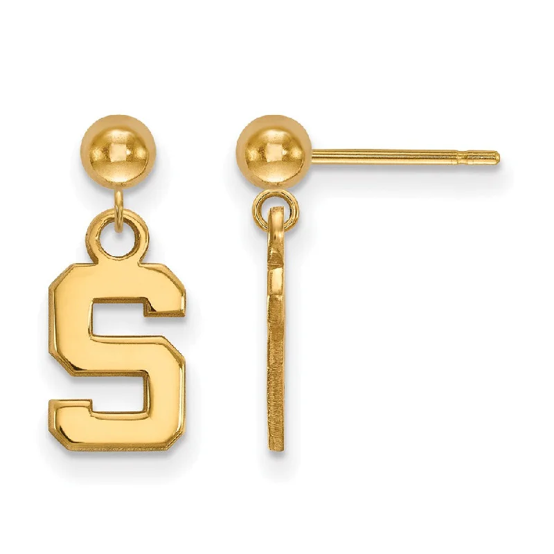 Ladies earrings subtle luxury-14k Yellow Gold Michigan State University Ball Dangle Earrings