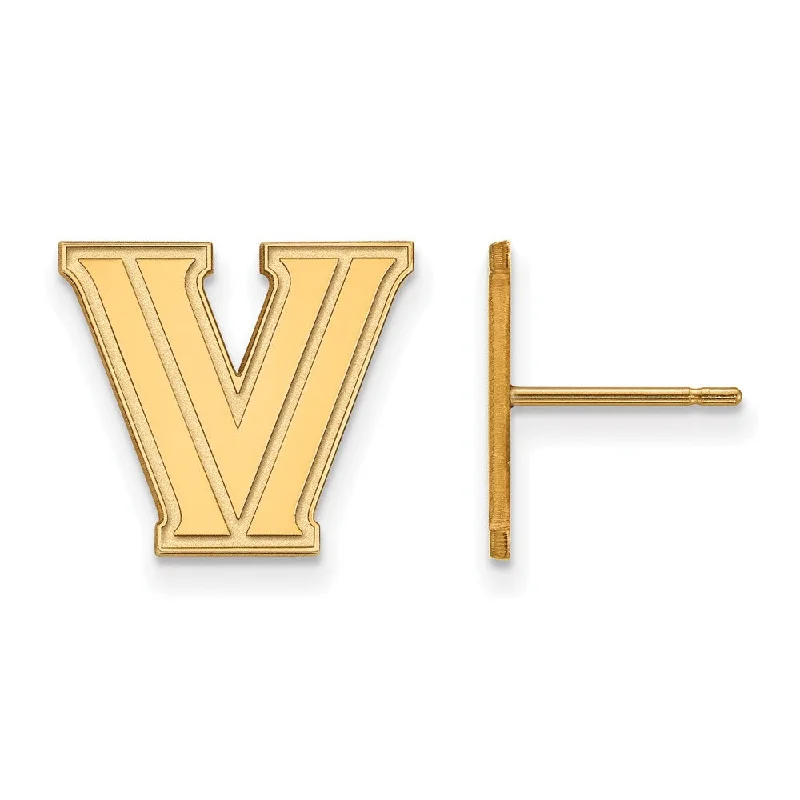 Ladies earrings name engravings-14k Yellow Gold Villanova University Small Initial V Post Earrings