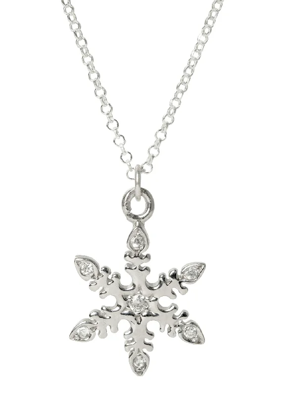 Ladies necklaces subtle luxury-Modern Snowflake CZ Necklace