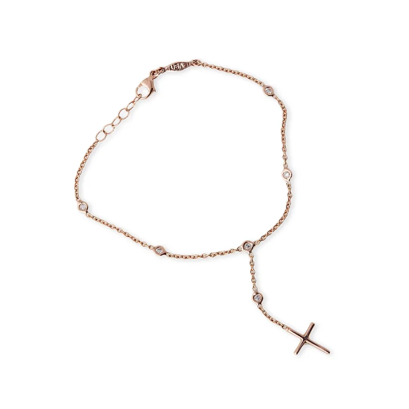 Ladies bracelets slim bands-DIAMOND CROSS DROP CHAIN BRACELET