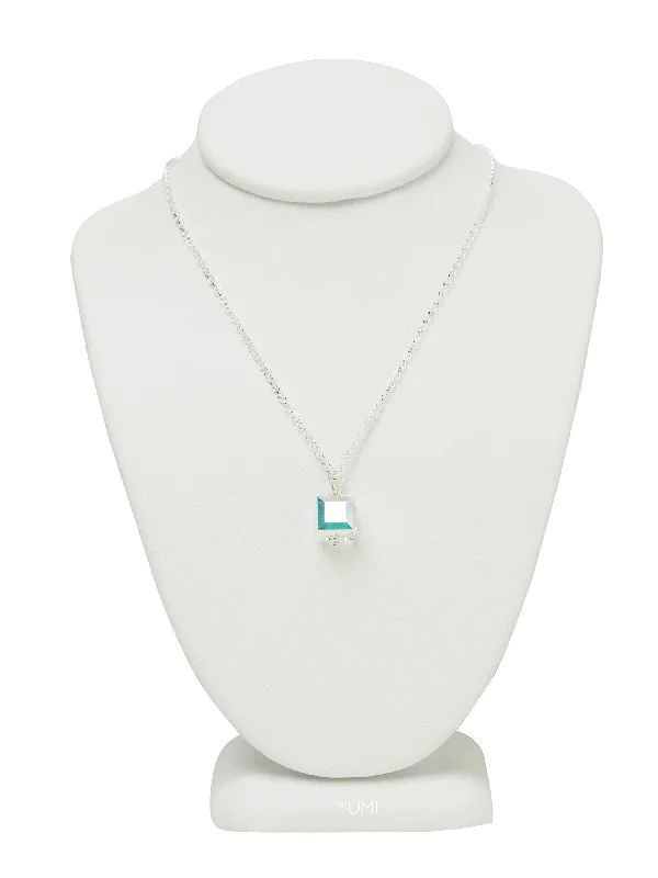 Ladies necklaces best brands-Clear Crystal Cube Necklace