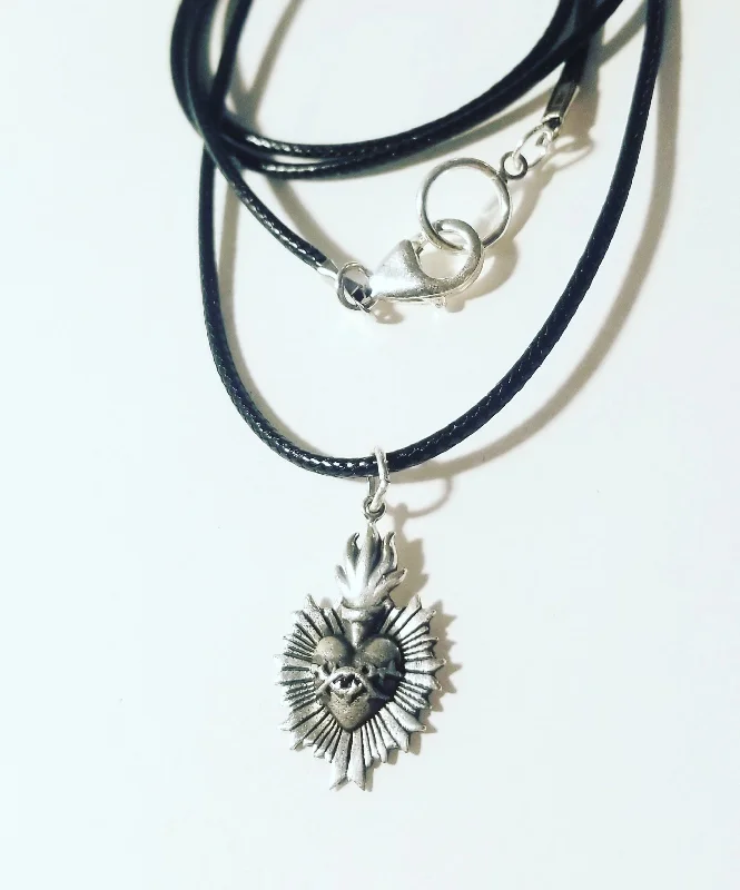 Ladies necklaces bespoke options-Sacred Heart Leather Necklace