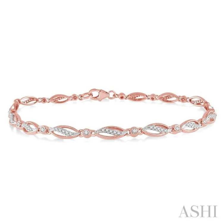 Ladies bracelets star designs-1/3 Ctw Round Cut Diamond Marquise Fashion Bracelet in 10K Rose Gold