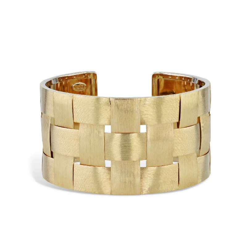 Ladies bracelets cultural flair-Yellow Gold Florentine Weave Estate Cuff Bracelet