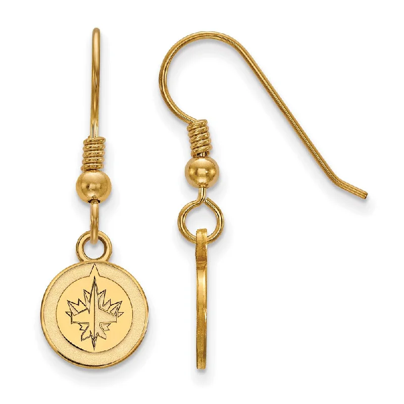 Ladies earrings online trends-SS 14k Yellow Gold Plated NHL Winnipeg Jets XS Dangle Earrings