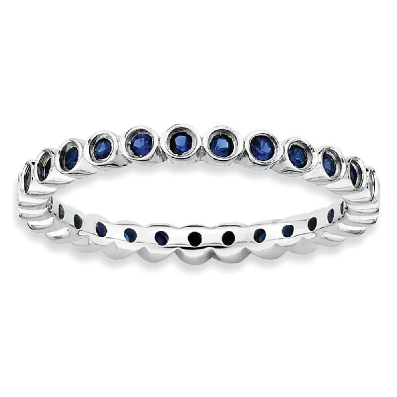 Ladies rings viral picks-Sterling Silver Stackable Bezel Set Created Sapphire 2.25mm Band