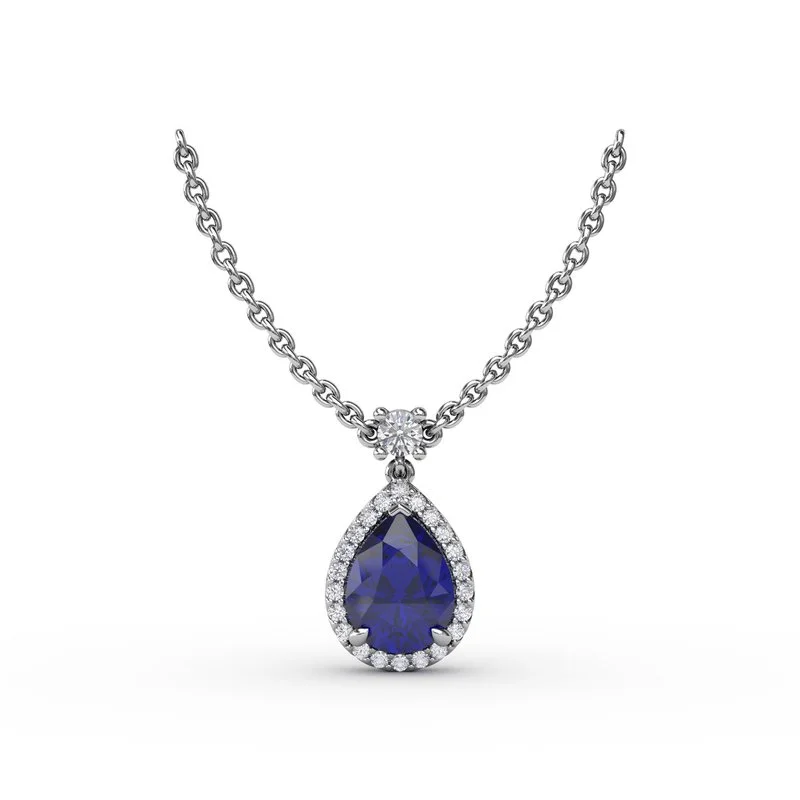 Ladies necklaces pearl elegance-Sapphire and Diamond Teardrop Necklace N1777S