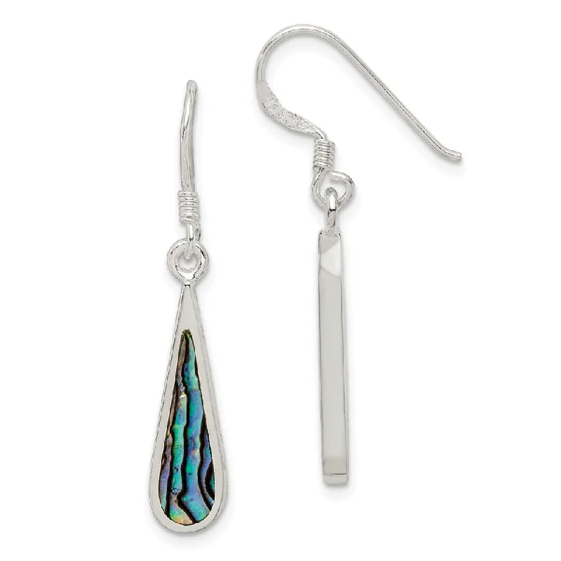 Ladies earrings handmade crafts-Abalone Teardrop Dangle Earrings in Sterling Silver