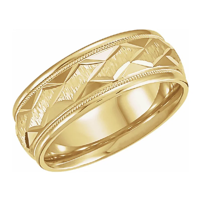 Ladies rings birthday presents-7mm 14K Yellow Gold Carved Design Comfort Fit Band