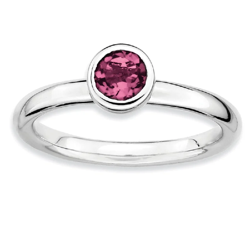 Ladies rings limited editions-Stackable Low Profile 5mm Pink Tourmaline Silver Ring