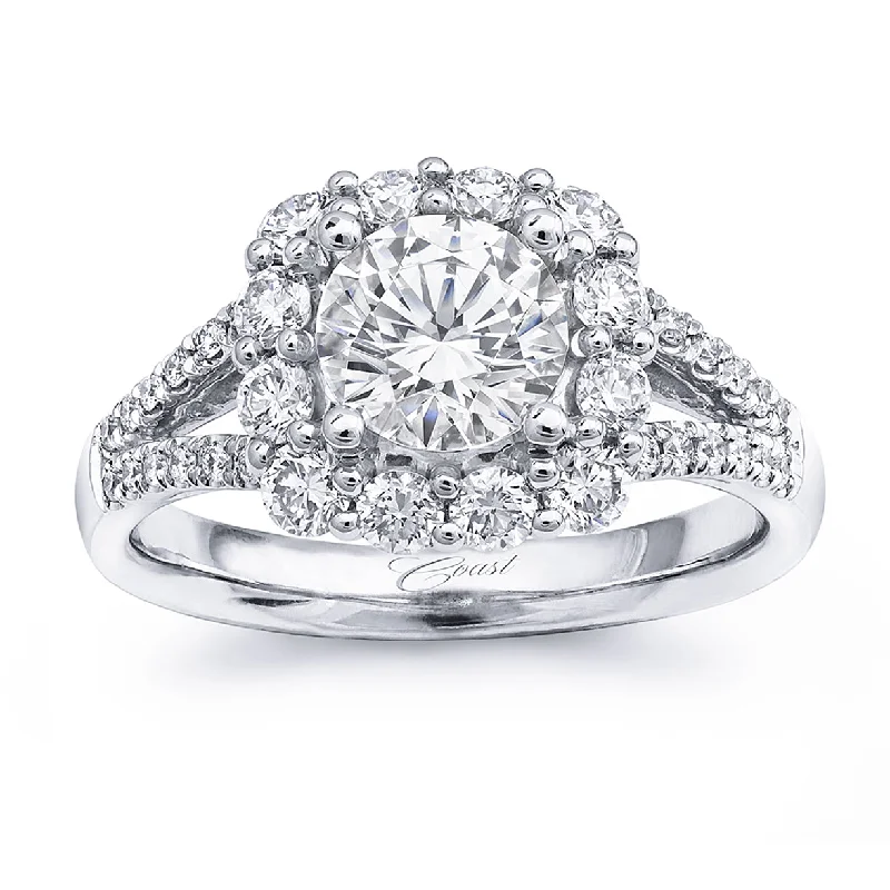 Ladies engagement rings exclusive editions-14K White Gold Split Shank Halo Diamond Semi Mount Engagement Ring