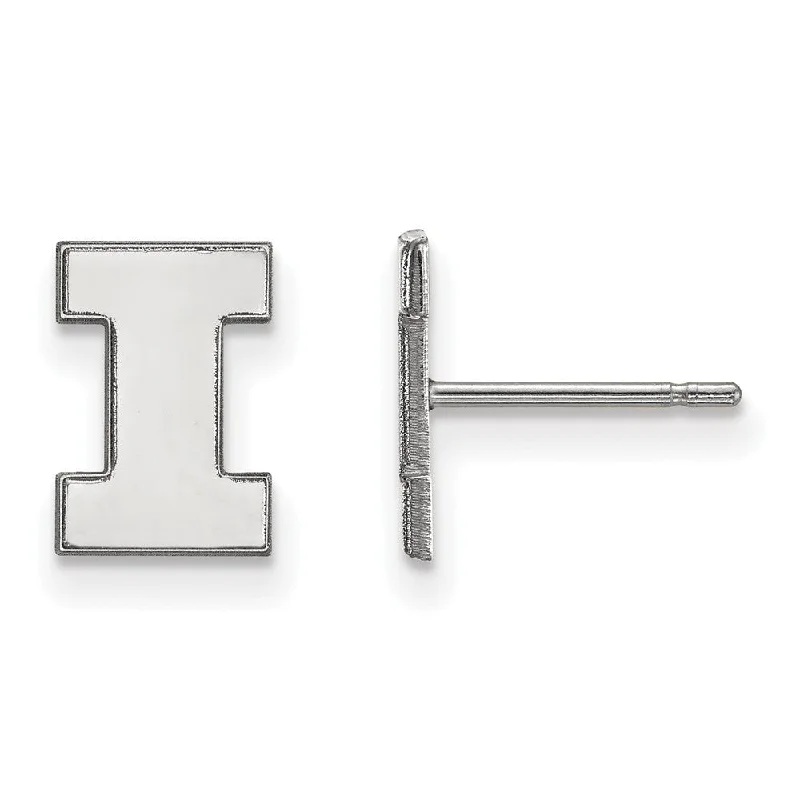 Ladies earrings group styles-14k White Gold University of Illinois XS (Tiny) 'I' Post Earrings