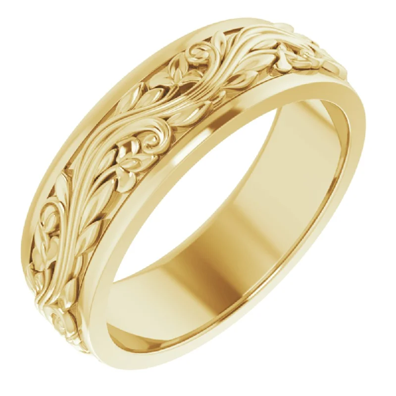 Ladies rings gold-plated-7mm 10K Yellow Gold Sculptural Standard Fit Band