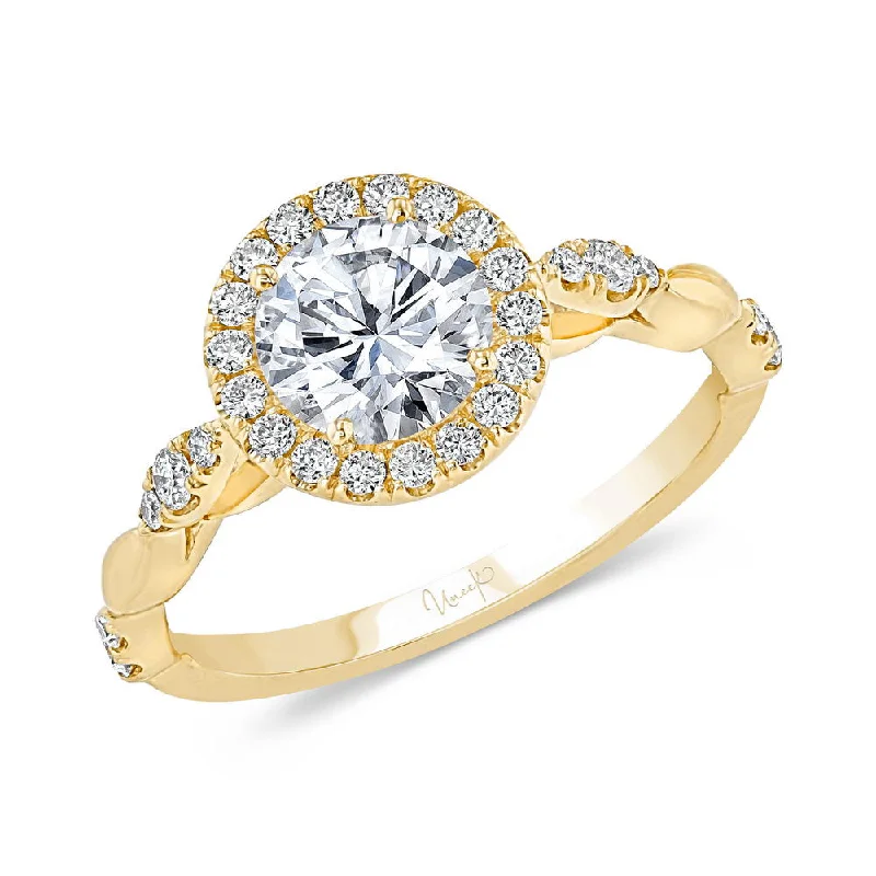 Ladies engagement rings premium choices-Uneek Us Collection Round Diamond Halo Engagement Ring, with Navette-Shaped Cluster Accents