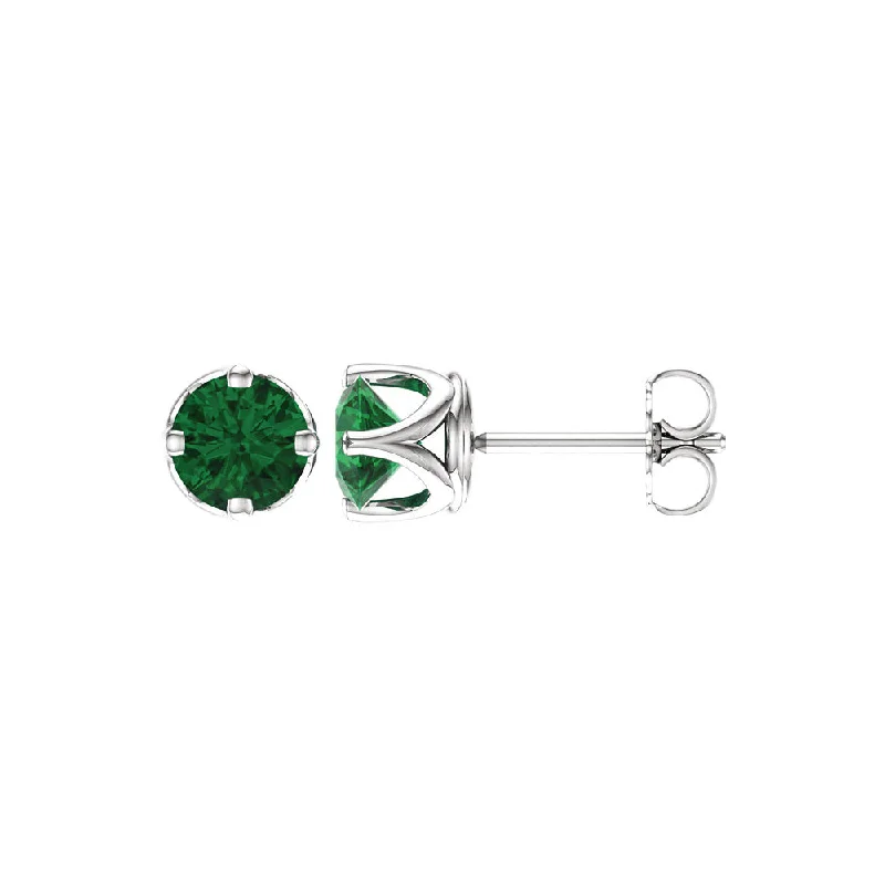 Ladies earrings group styles-6mm Stud Earrings in 14k White Gold with Lab Created Emeralds