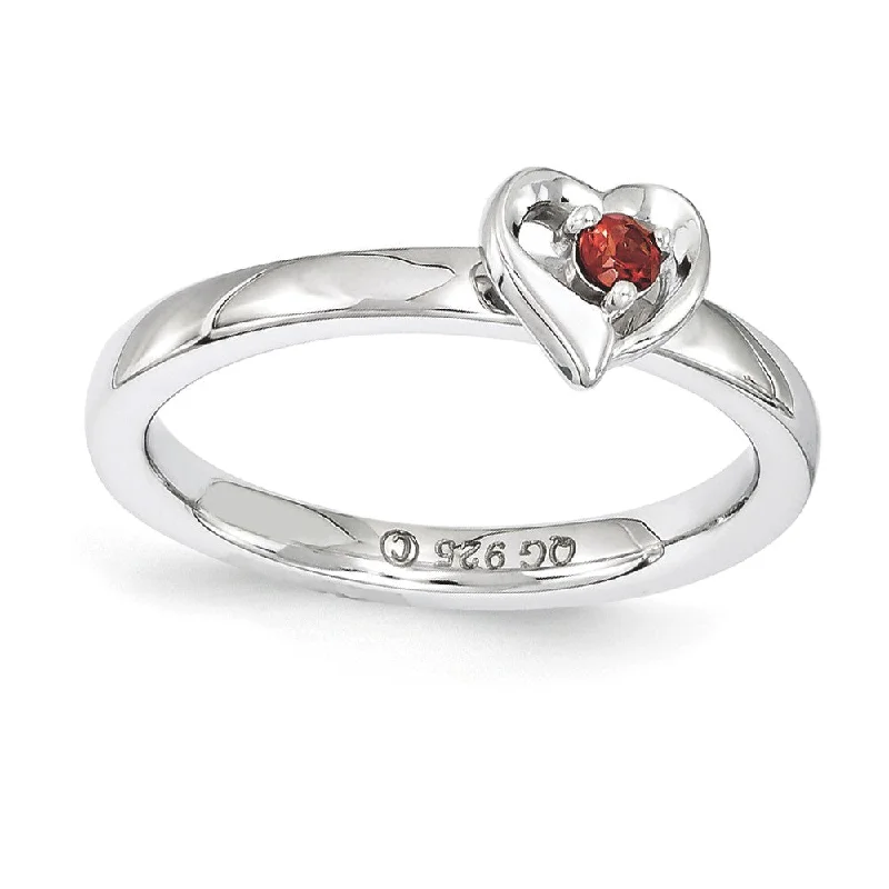 Ladies rings European flair-Sterling Silver Stackable Expressions Garnet 6mm Heart Ring