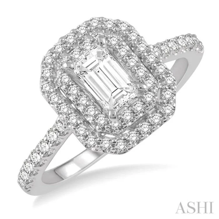 Ladies engagement rings celebrity looks-1 Ctw Diamond Ladies Engagement Ring with 1/2 Ct Emerald Cut Center Stone in 14K White Gold