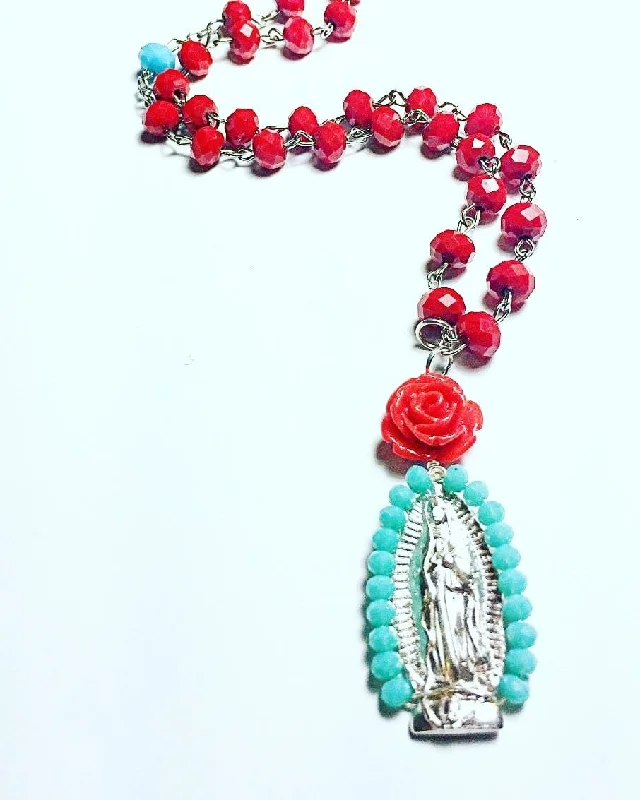 Ladies necklaces sibling sets-Virgen de Guadalupe Crystal Rosary Necklace