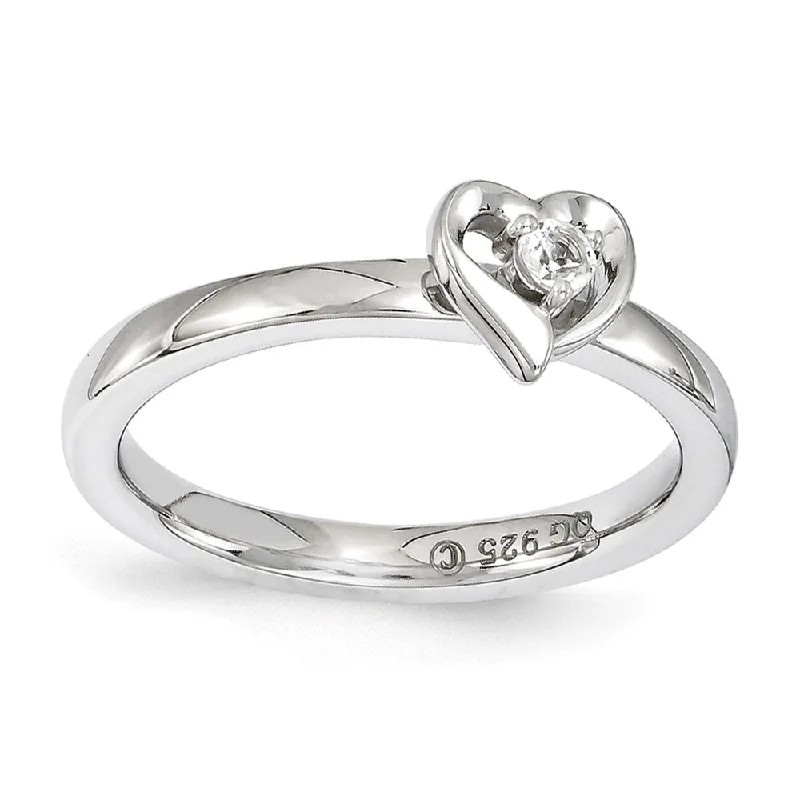 Ladies rings Valentine’s Day-Sterling Silver Stackable Expressions White Topaz 6mm Heart Ring