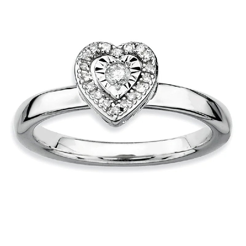 Ladies rings emotional keepsakes-Sterling Silver Stackable 1/8 Cttw HI/I3 Diamond 7mm Heart Ring