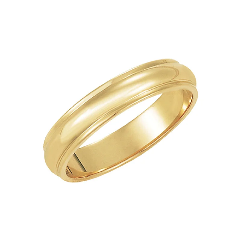 Ladies rings lightweight feel-4mm Half Round Ridged Edge Band in 10k Yellow Gold