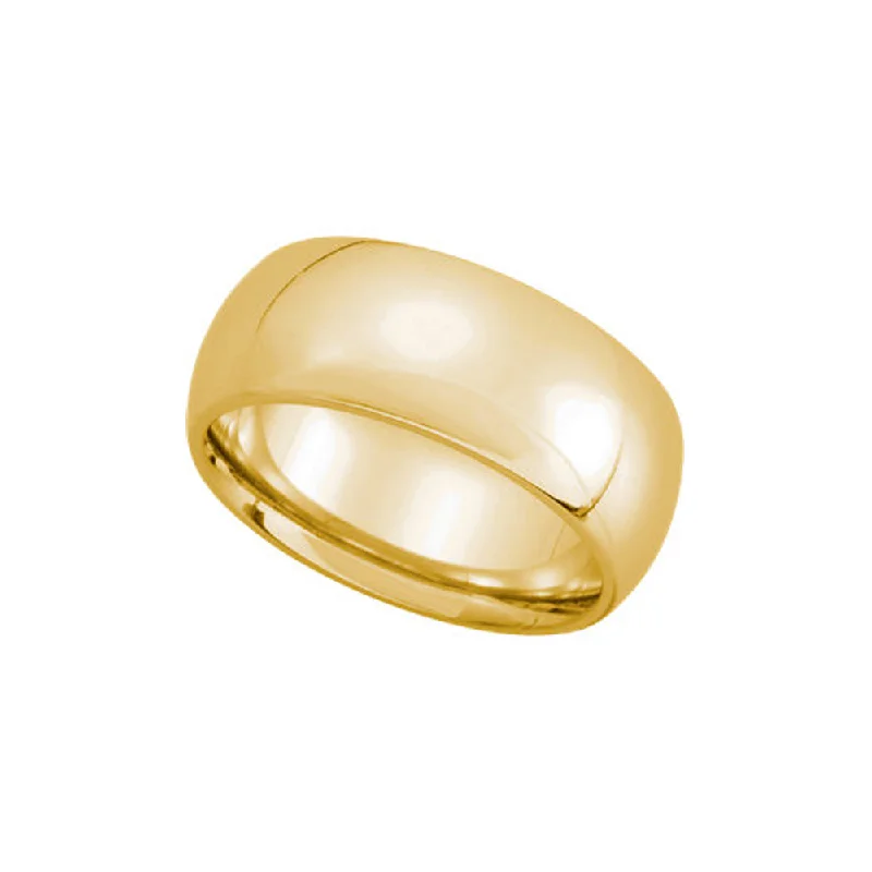 Ladies rings ethnic patterns-8mm Light Domed Comfort Fit Wedding Band in 14k Yellow Gold