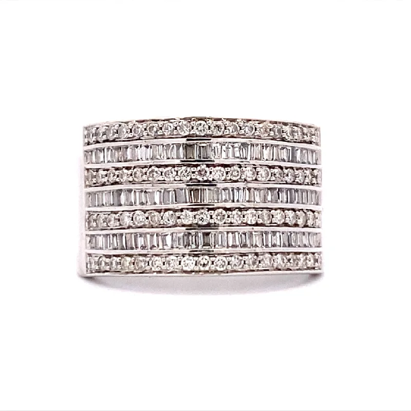 Ladies rings proposal gifts-Estate Wide Diamond Ring in White Gold