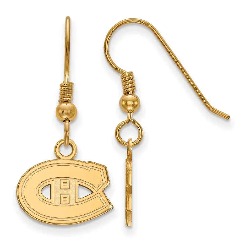 Ladies earrings vibrant stones-SS 14k Yellow Gold Plated NHL Montreal Canadiens XS Dangle Earrings