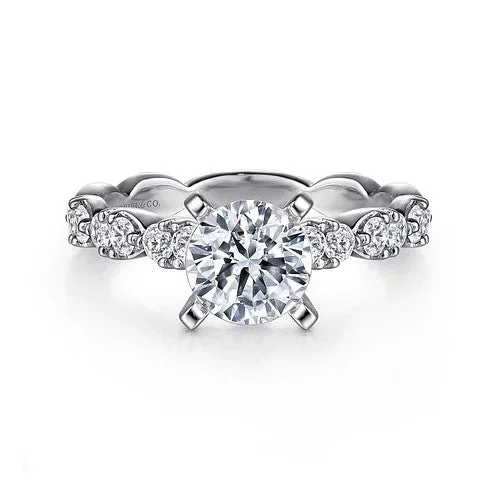 Ladies engagement rings geometric cuts-14K White Gold Round Diamond Engagement Ring