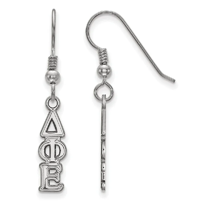 Ladies earrings matching sets-Sterling Silver Delta Phi Epsilon XS Dangle Earrings