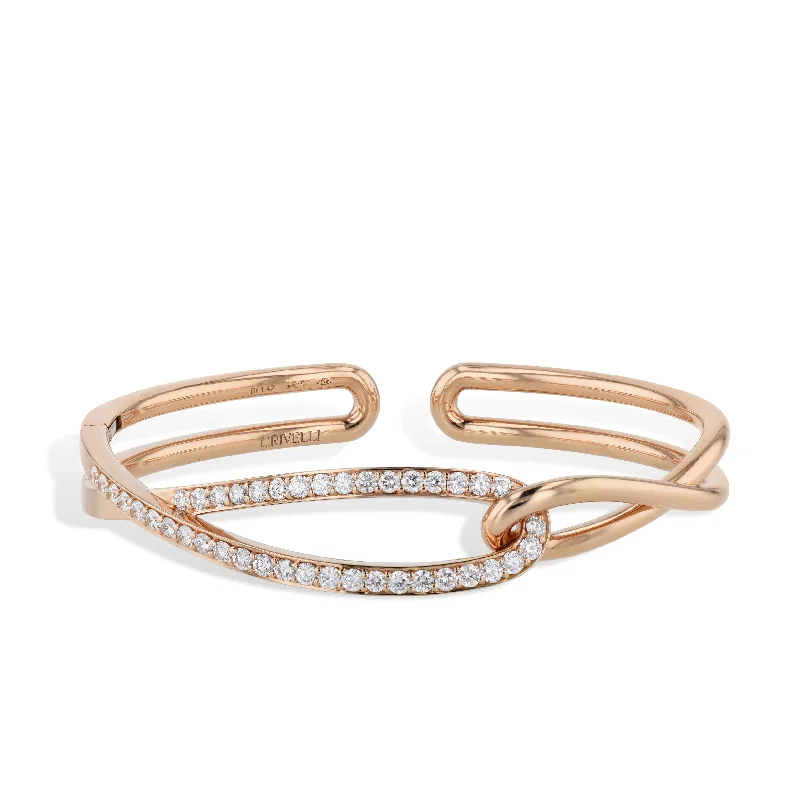 Ladies bracelets trending styles-Rose Gold Pave Diamond Cuff Bracelet